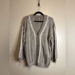 Cupshe Textured Knit Cardigan in Brown and Cream
